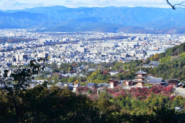 日中の阿弥陀ヶ峰からの清水寺や京都市街の絶景　2020年12月2日　撮影：MKタクシー