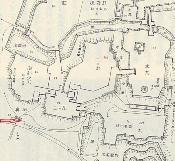 加藤次郎氏作図「秀吉在世時代 伏見城 丸の内図」の部分　出典：国立国会図書館デジタルコレクション