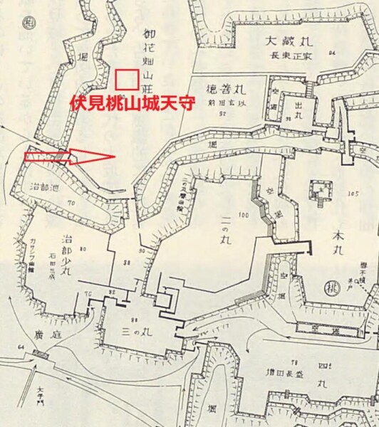 加藤次郎氏作図「秀吉在世時代 伏見城 丸の内図」の部分　出典：国立国会図書館デジタルコレクション
