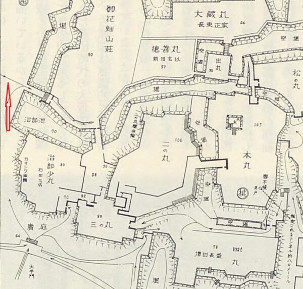 加藤次郎氏作図「秀吉在世時代 伏見城 丸の内図」の部分　出典：国立国会図書館デジタルコレクション