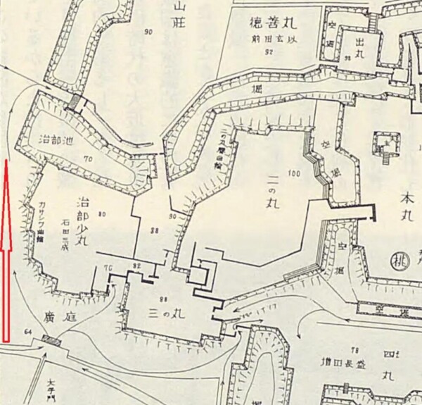 加藤次郎氏作図「秀吉在世時代 伏見城 丸の内図」の部分　出典：国立国会図書館デジタルコレクション